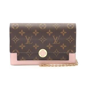 Louis Vuitton Portefeuille Wallet Flore Chain Shoulder Bag Leather Brown Pink